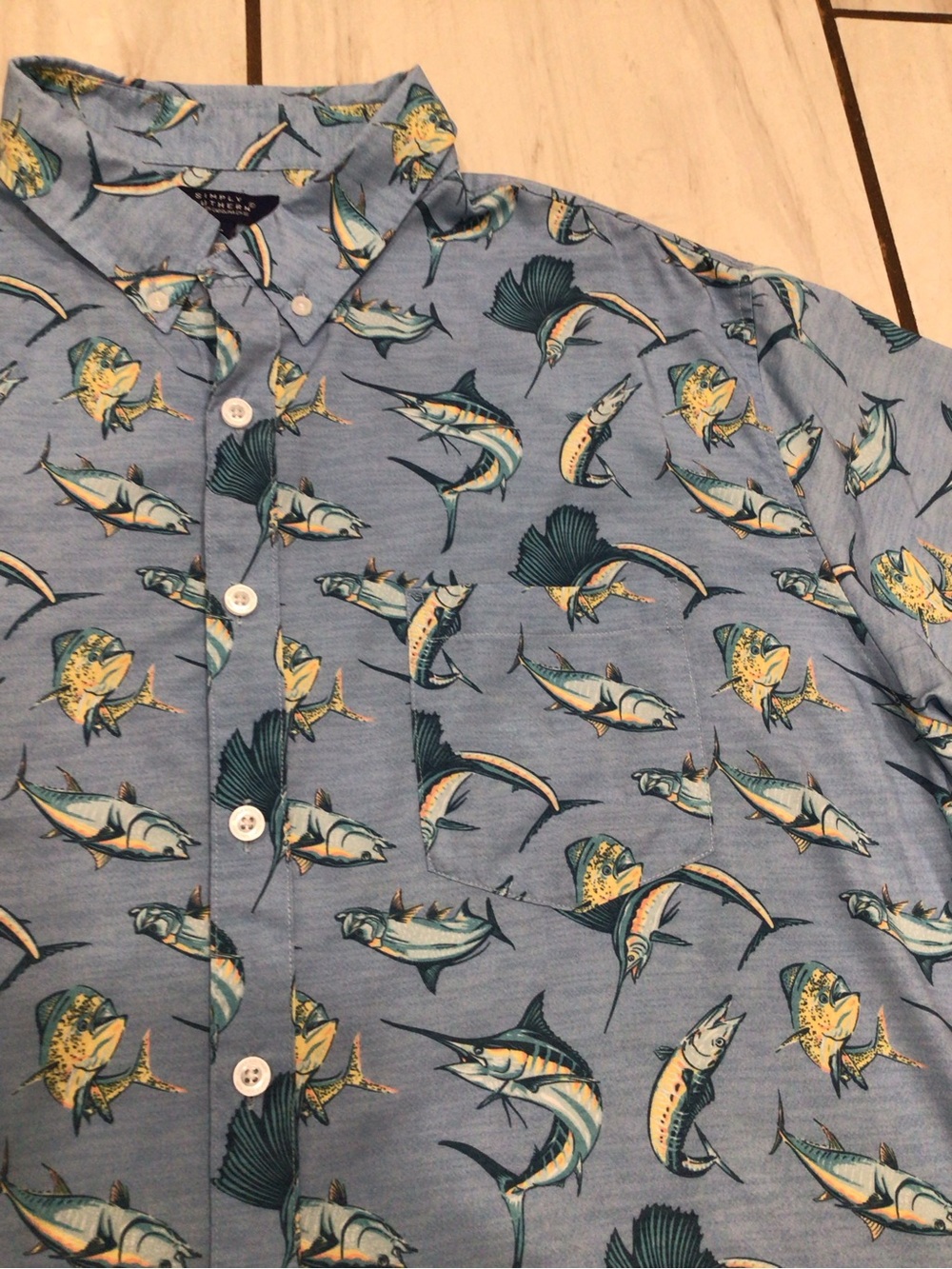 Simply Southern Saltwater Fish Button Up Shirt Mens L Blue Fishing Performance - Picture 3 of 6